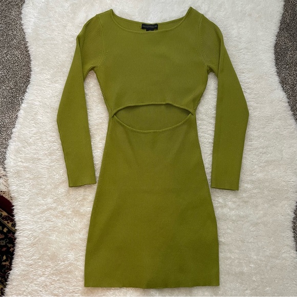 House of Harlow 1960 rich olive green cutout ribbed knit dress - Picture 2 of 5